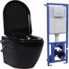 VidaXL Hangend toilet randloos met verborgen stortbak keramiek zwart online kopen